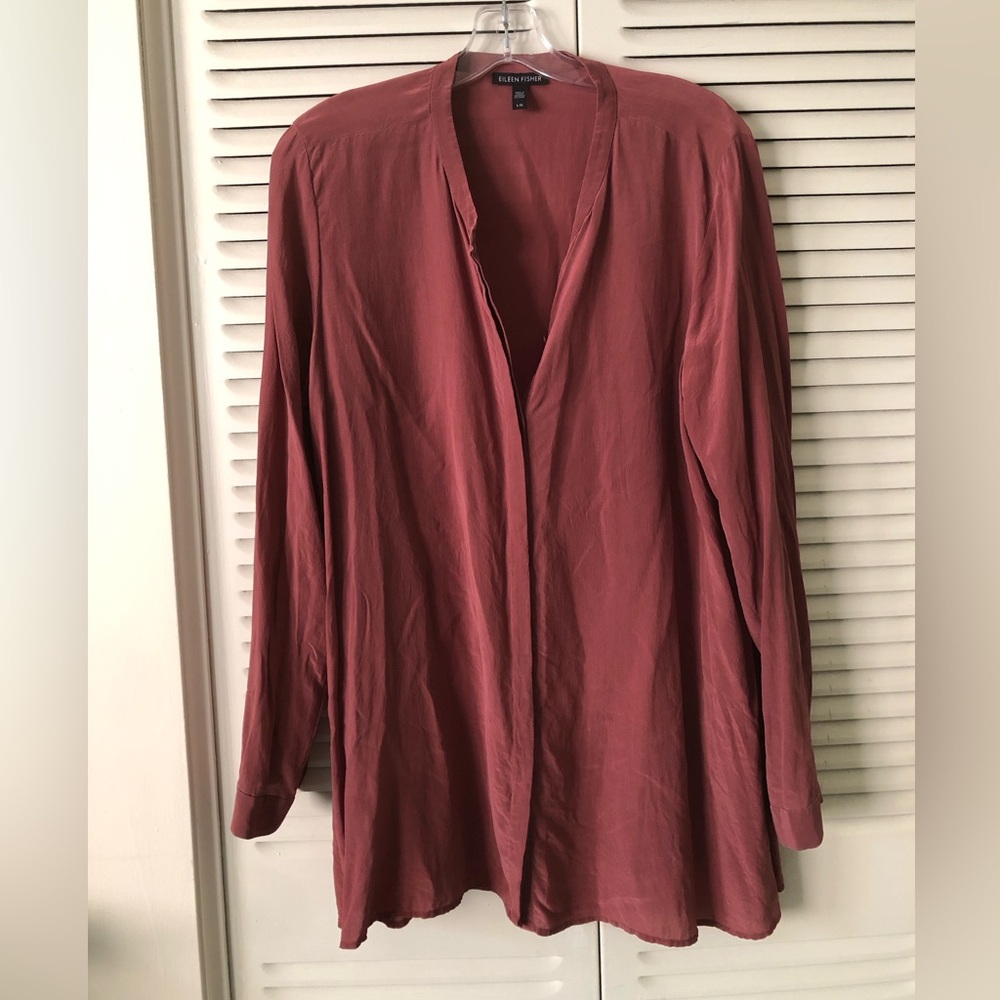 Eileen Fisher 100% Silk Button Down Long Sleeve - Dusty Rose LG